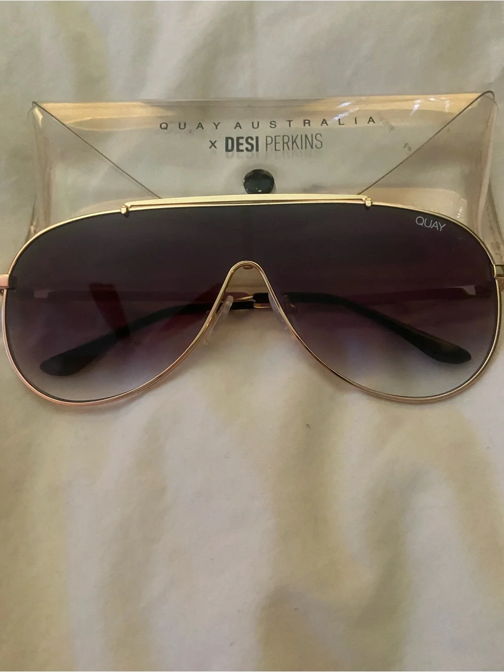 Quay Australia Gold Frame Purple Gradient Shield Sunglasses